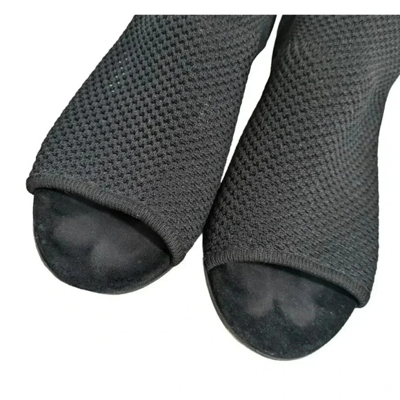 Eileen Fisher Wink Black Knit Open Toe Heels Size 6.5 Stretch Mesh Black Suede - Picture 9 of 9